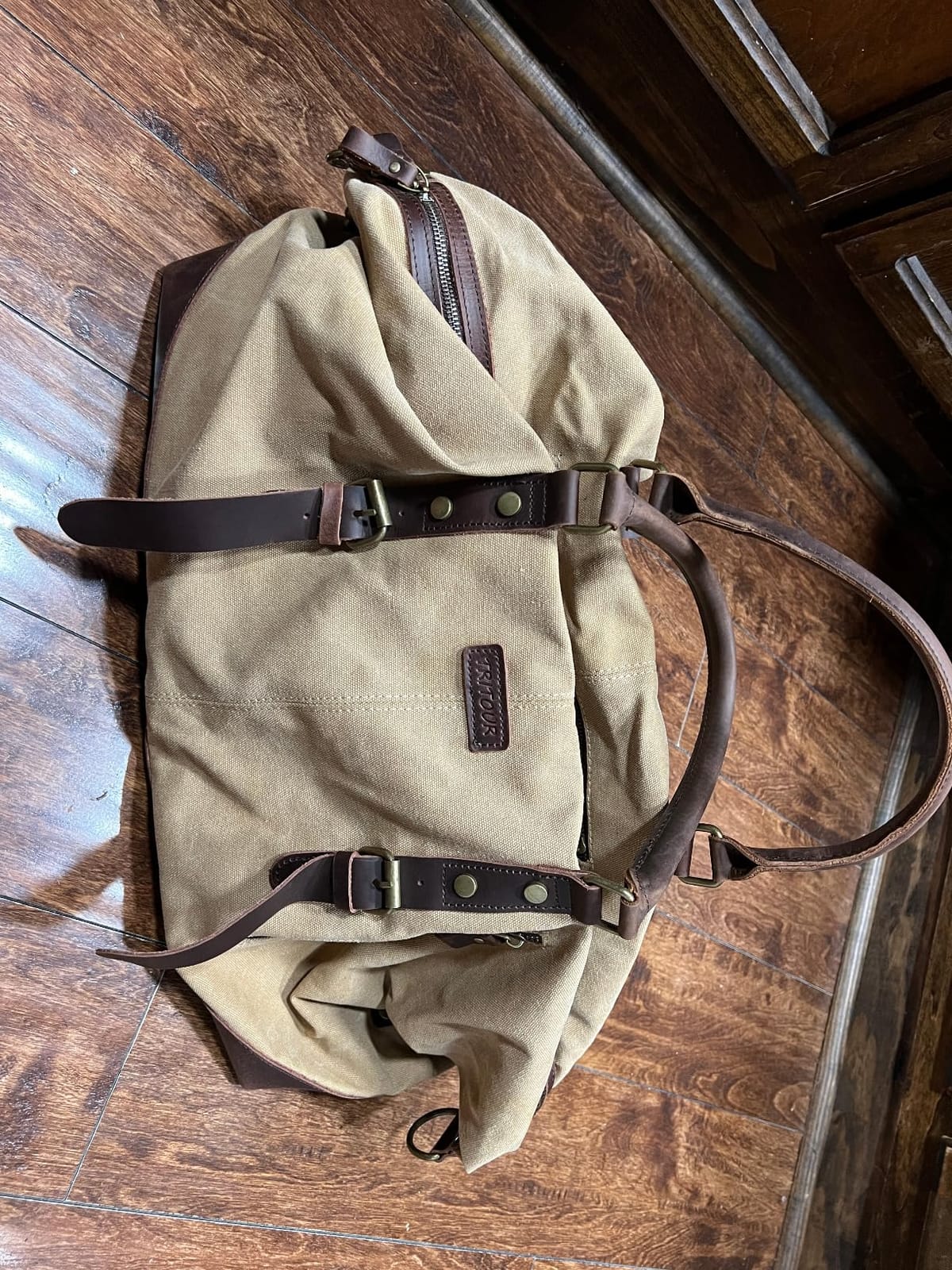 Duffle Bag for Men Travel Leather Canvas Weekender Bag Overnight Bag with Toiletry Bag customer photo 1