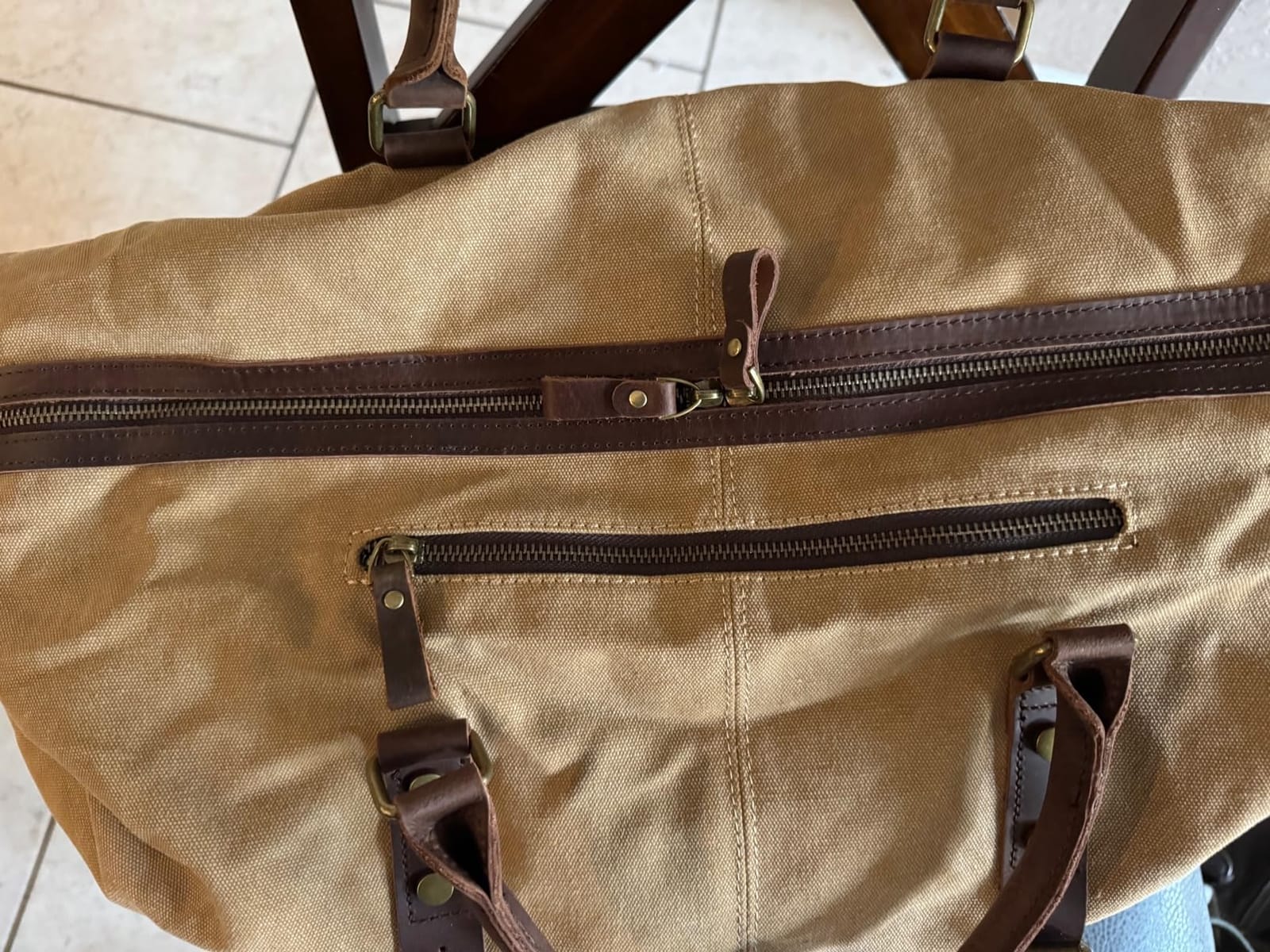 Duffle Bag for Men Travel Leather Canvas Weekender Bag Overnight Bag with Toiletry Bag customer photo 2