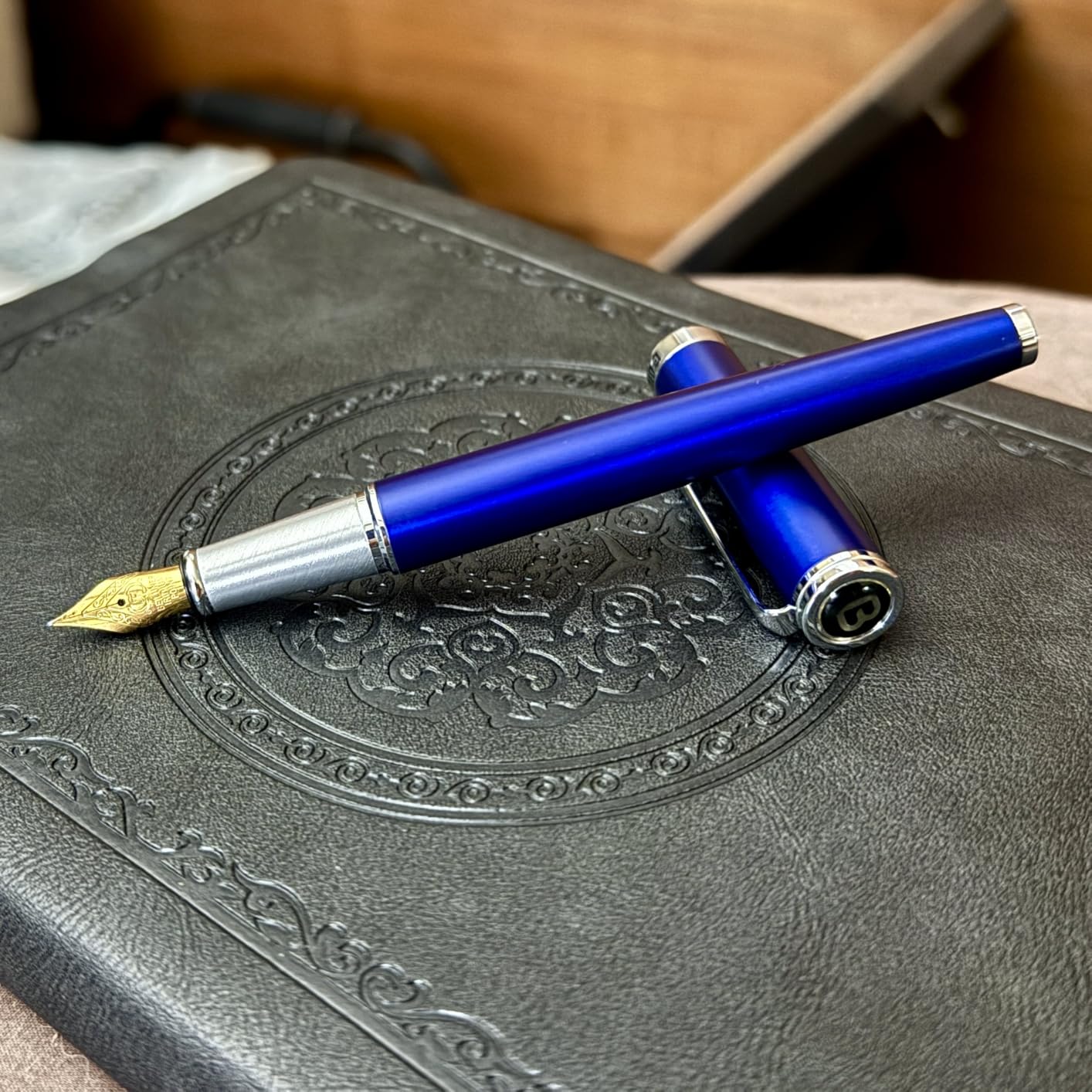 BEILUNER Luxury Fountain Pen Set,Solid 24K Gilded(Medium)-Charming Blue customer photo 2