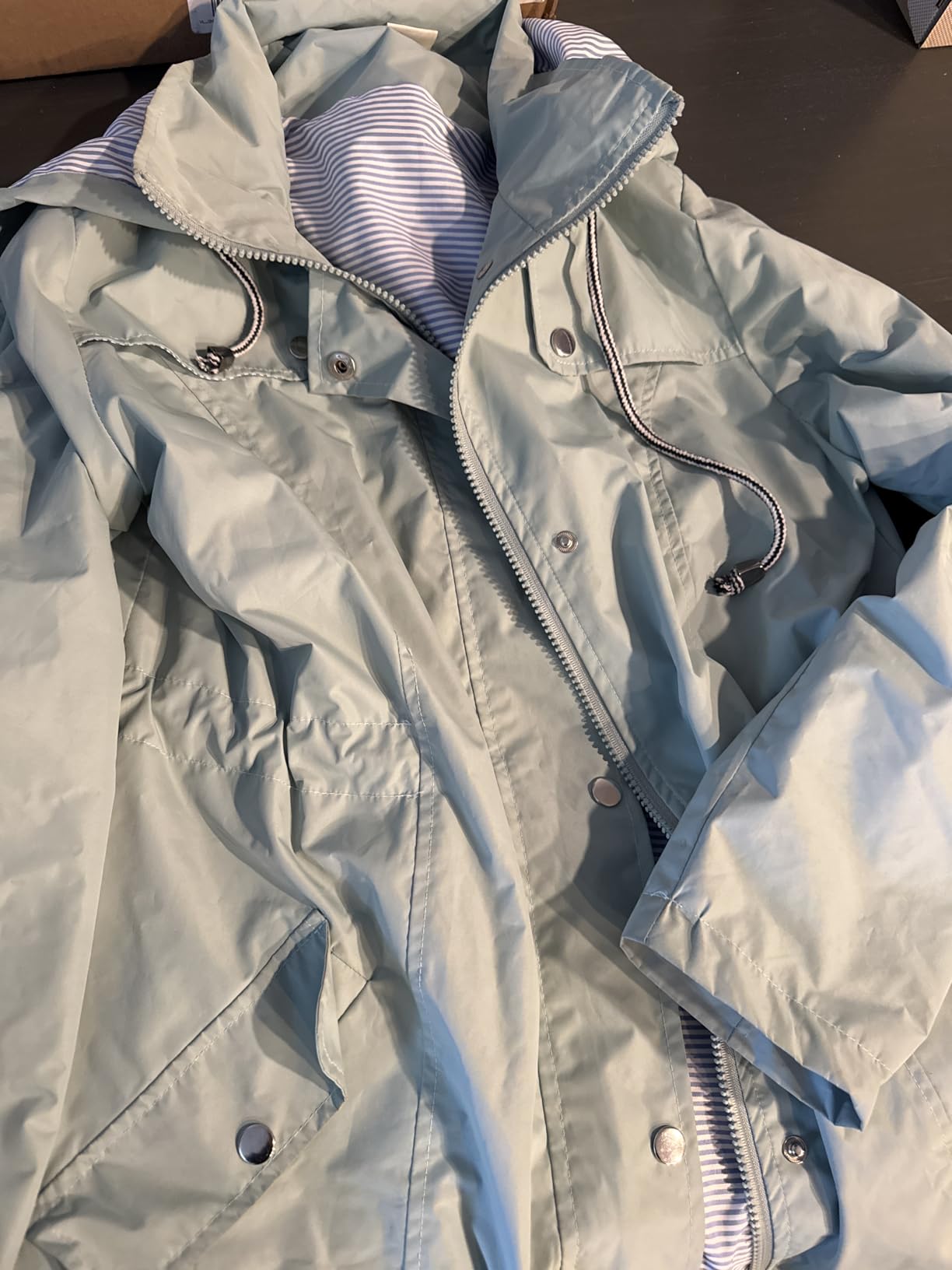 Kikibell Rain Jacket Women Striped Lined Hooded Lightweight Raincoat Outdoor Waterproof Windbreaker customer photo 2