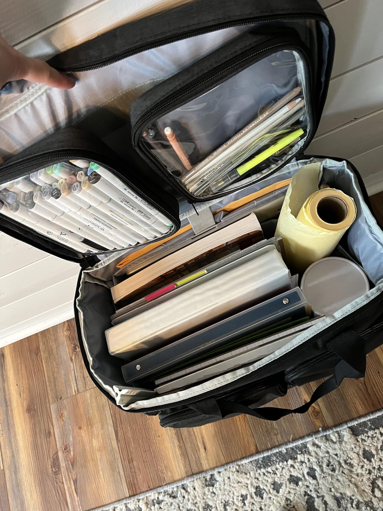 CURMIO Rolling Scrapbook Bag, Craft Bag with Wheels for Paper, Ablum, Black customer photo 2