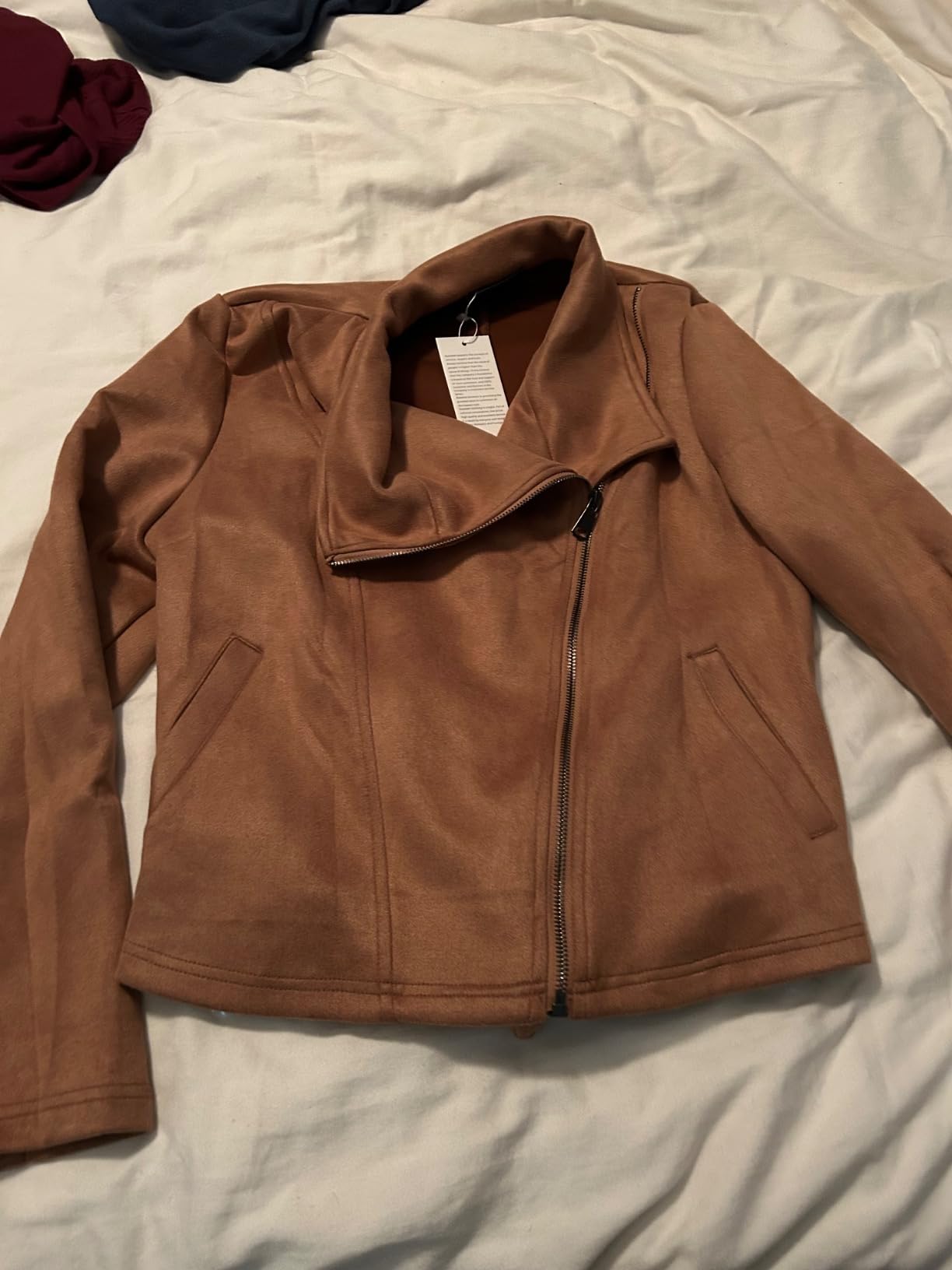 AUTOMET Women's Faux Suede Leather Lightweight Fall Jacket customer photo 2