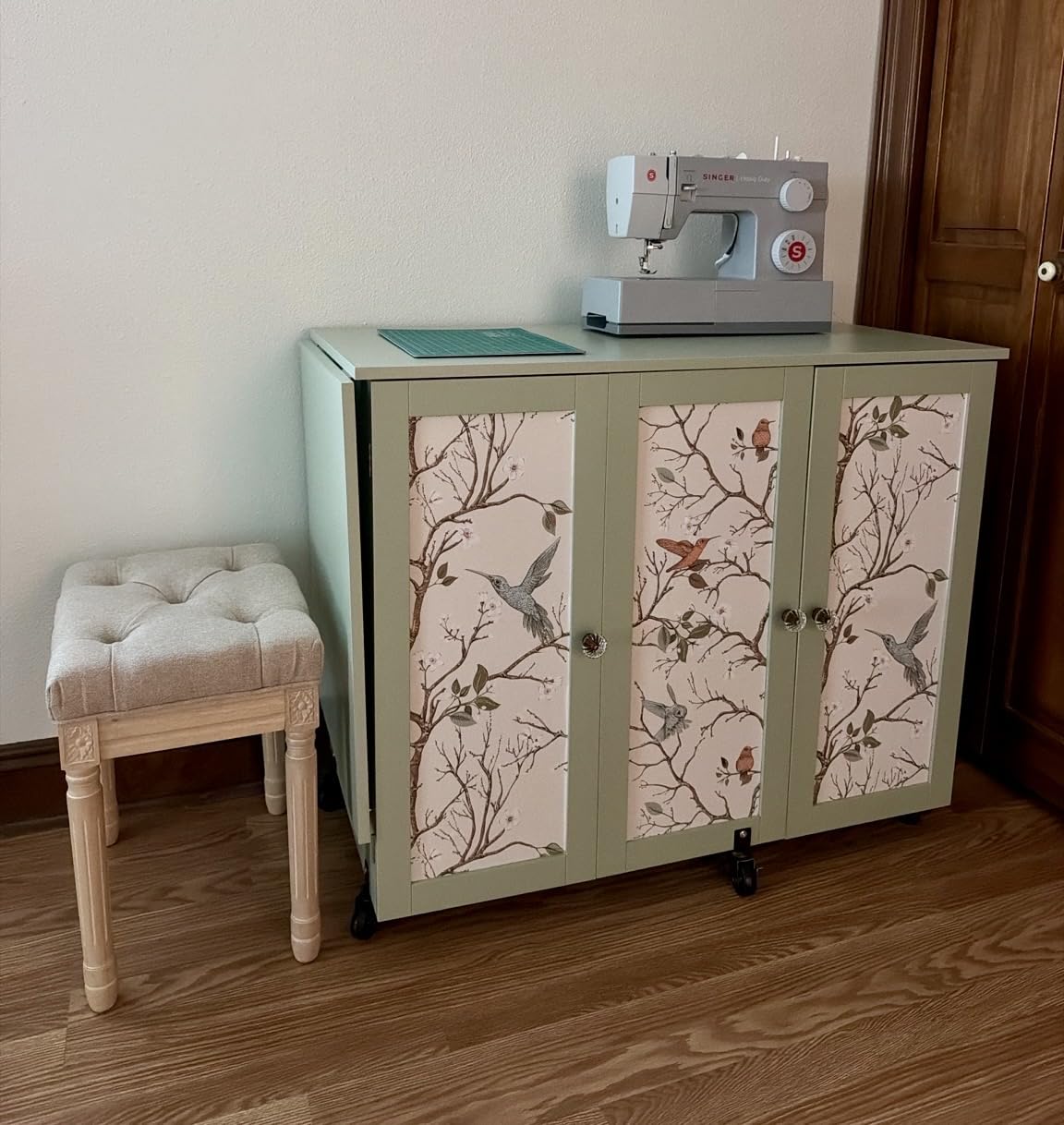 Best Choice Products Large Folding Sewing Table, Multipurpose Portable Craft Station & Side Desk w/Compact Design, Caster Wheels, Storage Shelves, 2 Storage Trays, Magnetic Doors - Light Green customer photo 1
