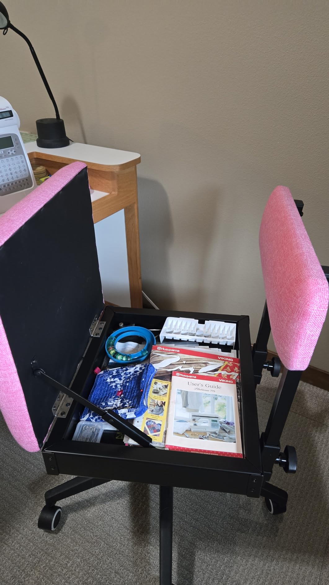 Pink Power Sewing Chair with Wheels and Adjustable Back Support - Hydraulic Armless Machine Chair for Crafting, Quilting, Artists - Sewing Room Furniture - Ergonomically Designed Professional customer photo 2