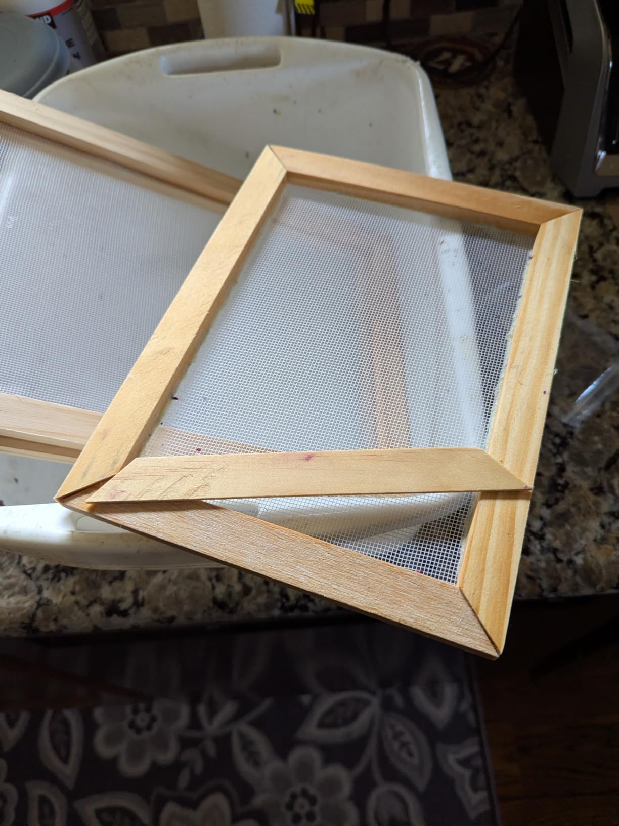 Okllen Set of 4 Paper Making Screen Kit, Wooden Paper Making Frames with Mesh, Absorbent Paper and Sponge for DIY Paper Crafts Size (A4, A5, A6, A7) customer photo 1
