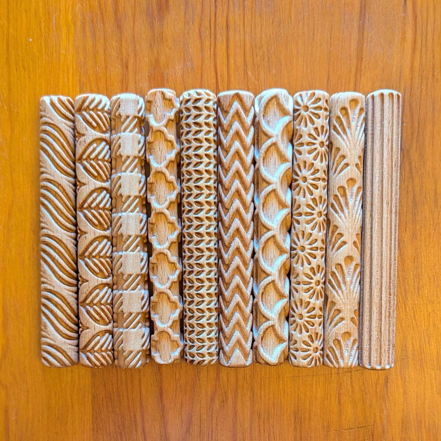 Byllstore Clay Texture Rollers | 10-Pack | 5 in x 0.65 in | Premium Wooden Pottery Tools | Set A customer photo 1