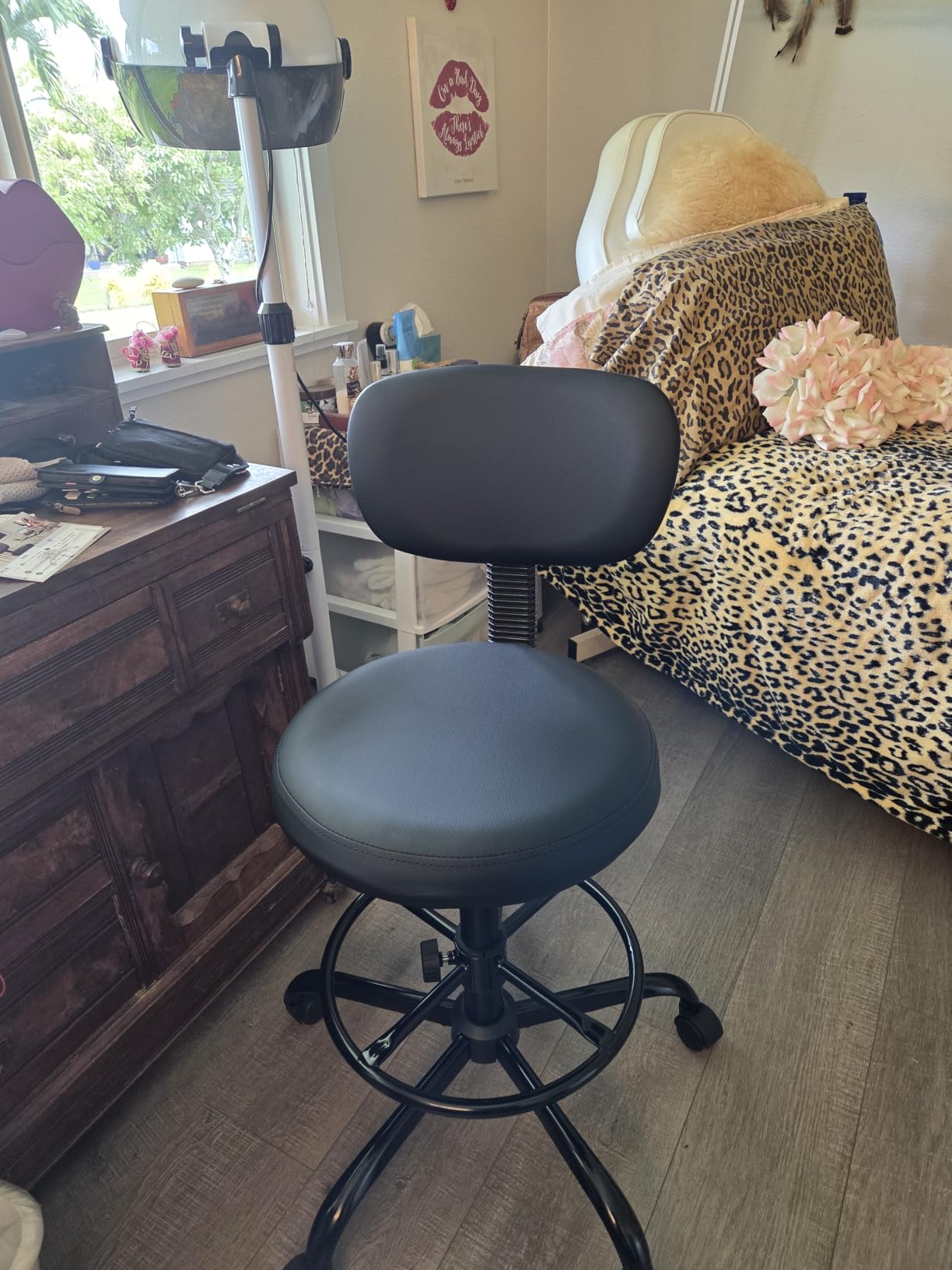 Brick Attic Drafting Chair with Backrest - Adjustable Foot Rest Rolling Stool with Wheels, PU Leather Swivel Stool for Office Spa Studio Lab Counter Salon Home Work Bar Kitchen Shop(Black) customer photo 2