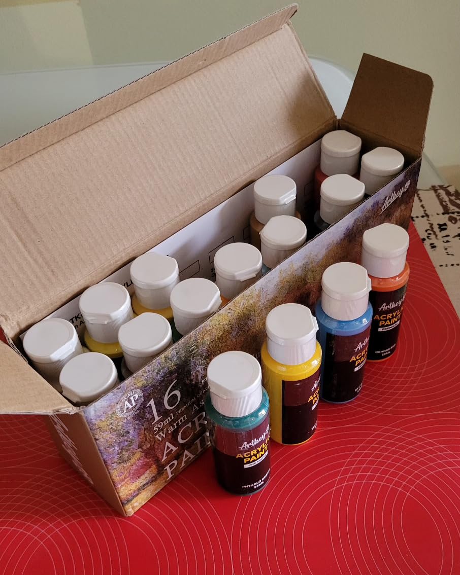 Artkey Acrylic Paint Set - 36 Colors 2 oz/59 ml Acrylic Paints Professional Artists Painting Kit for Canvases Fabric Rock Leather Easter Egg Wood Ceramic Glass Art Craft Painting customer photo 2