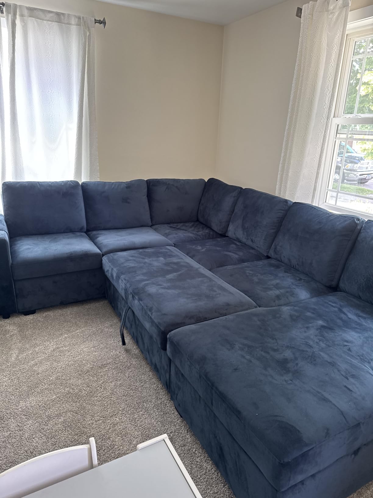 HONBAY Sleeper Sectional Couch with Pull-Out Bed Sectional Sleeper Sofa Pull Out Bed with Storage Chaise, 6 Seaters Couch for Living Room, Velvet Blue customer photo 1