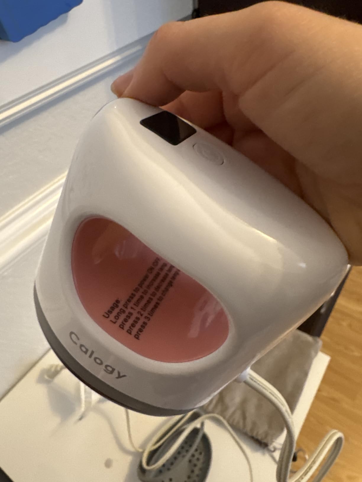 Calogy Super Mini Heat Press Machine, Fast Up to Max 410℉ in 3Mins & 4 Heating Setting with LED Display, Mini Iron for Crafting with Precision Tip, Easy for Small Objects Like Shoes, Hats (White Pink) customer photo 2