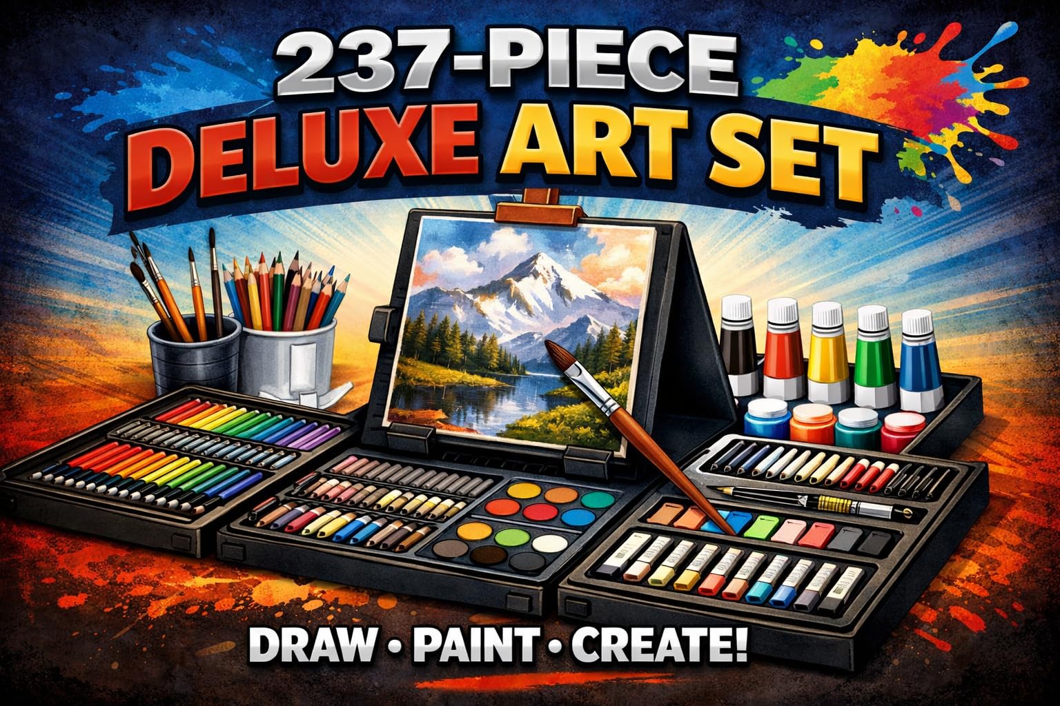 237-Piece Kids Art Set with Double-Sided Easel, Painting Kits for Kids Ages 4-8, Non-Toxic Art Supplies for Girls & Boys, Drawing Set with Watercolor, Oil Pastels, resent for Young Artists-Black customer photo 2