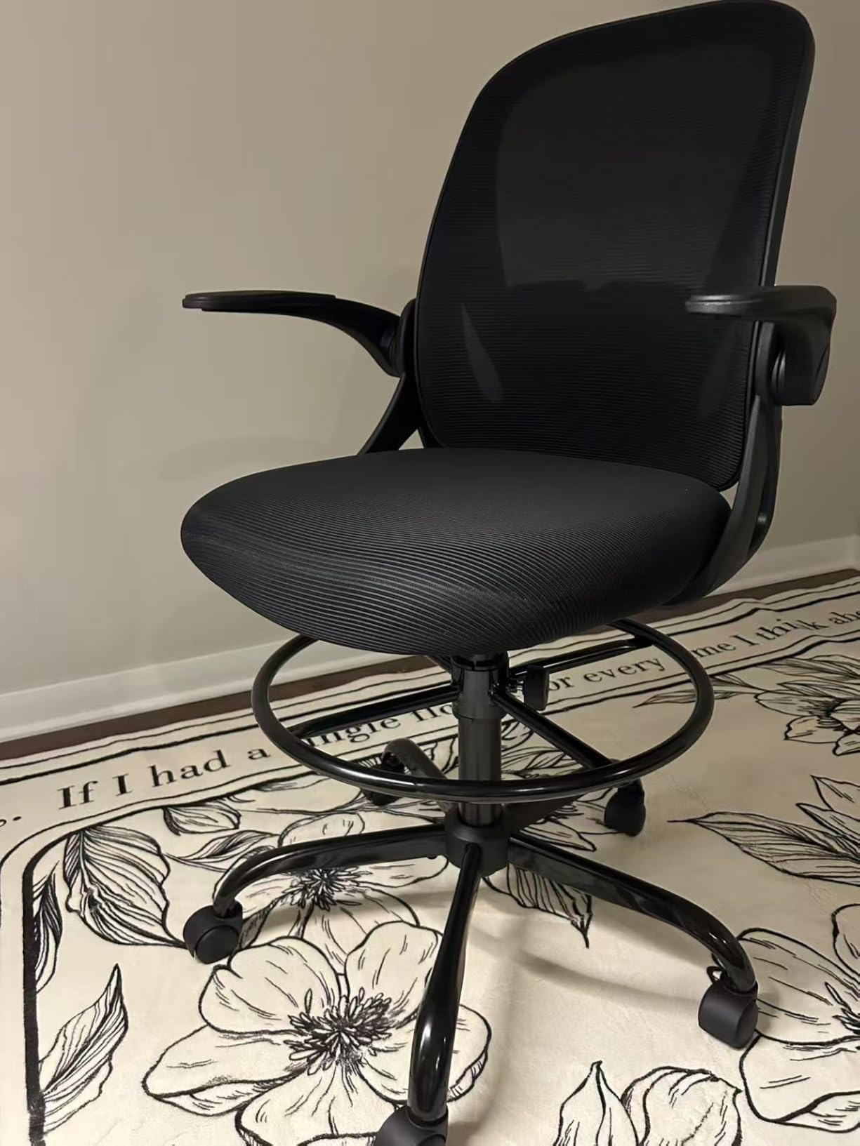 Ergonomic Drafting Chair with Flip-Up Armrests & Adjustable Footrest - Tall Office Chair for Standing Desks, Lumbar Support, Gray customer photo 2