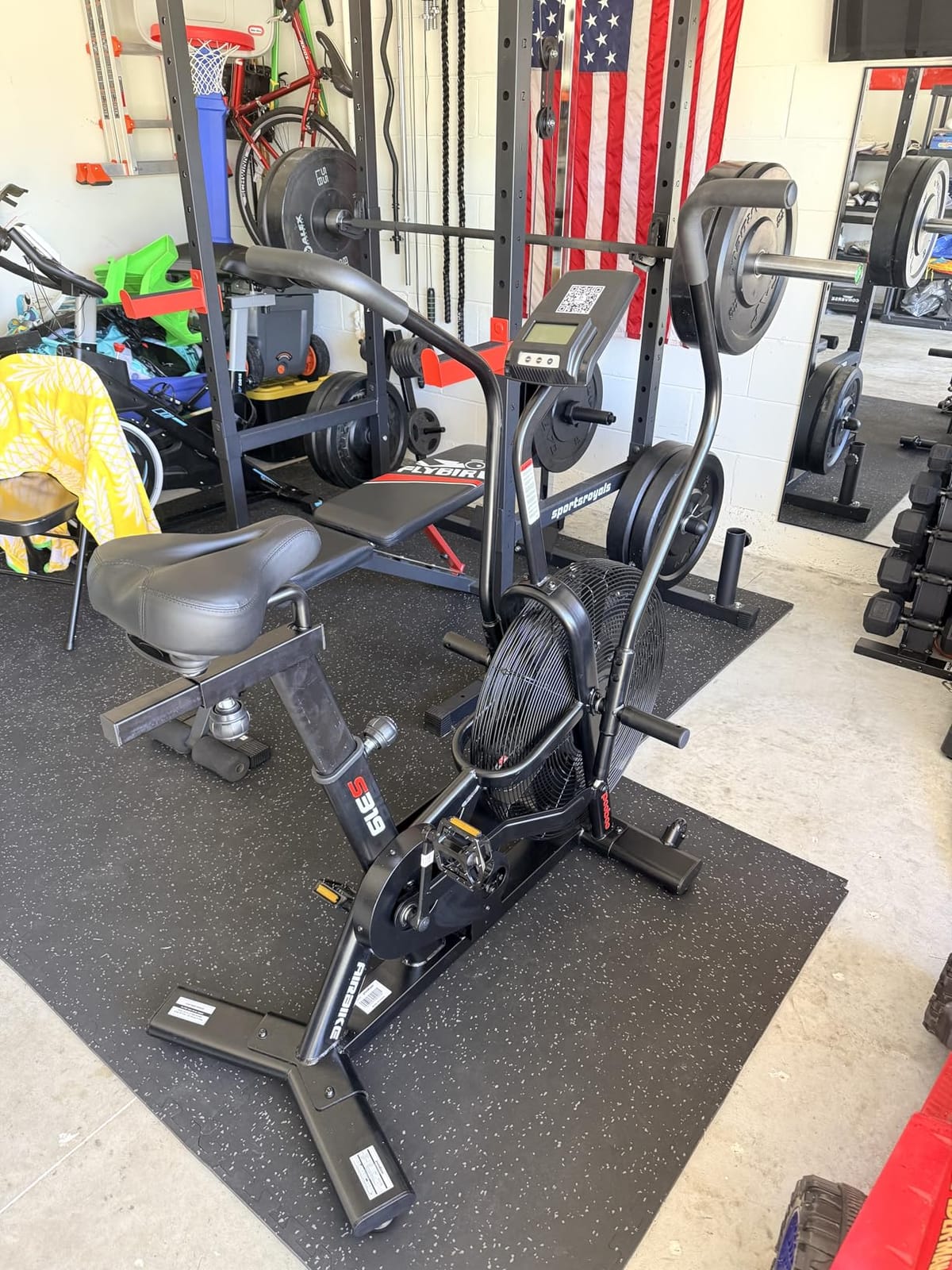 pooboo Air-Resistance Exercise Fan Bike, Air Bike with Dual Acction Handlebars&Dual-Layer Transmission System, Stationary Bike with APP Connection for Home Gym HIIT Cardio Full Body Workout customer photo 2