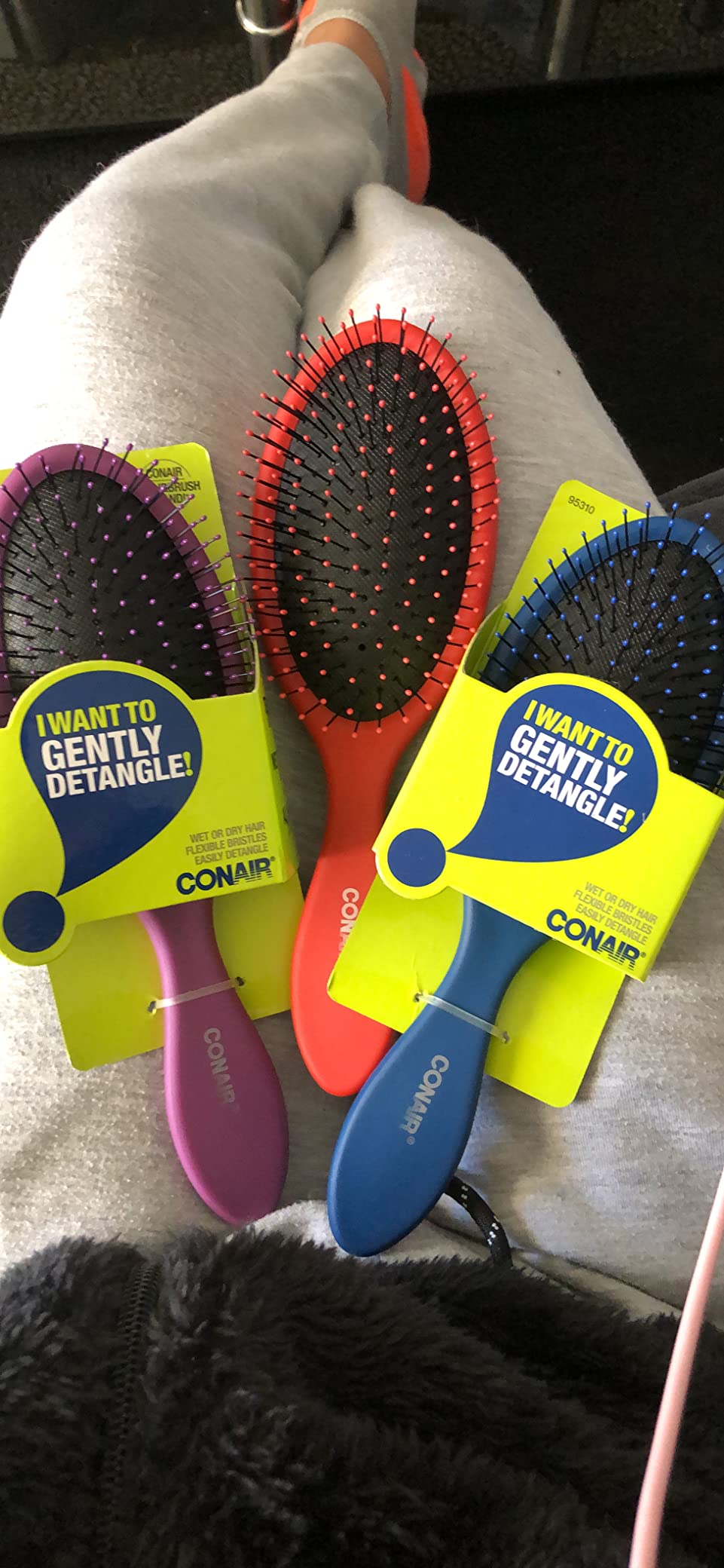 Conair Hair Brush Set, Detangling Mini, 3-Pack, Pink, Gray, Blue customer photo 2