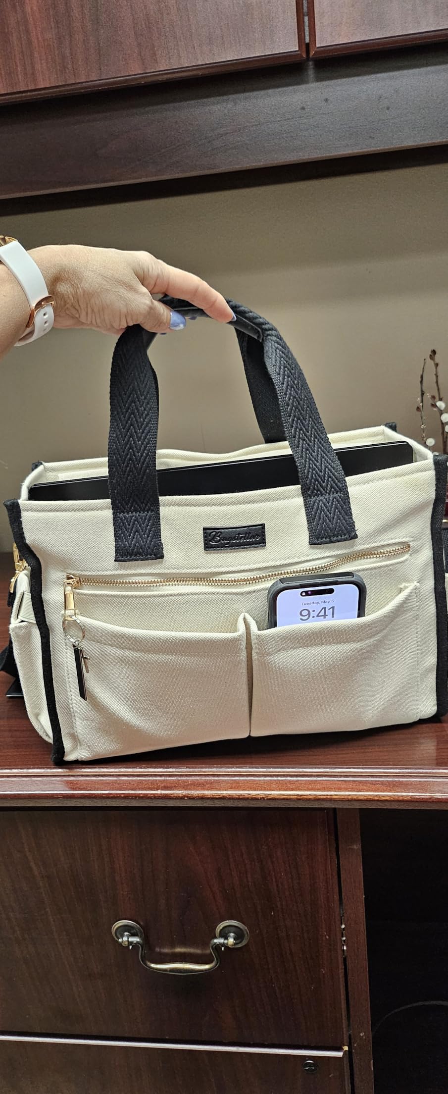 Canvas Tote Bag for Women, 15-Pockets Work Laptop Tote Purse Large Crossbody Nurse Teacher Bible Bag for School Travel Daily customer photo 2