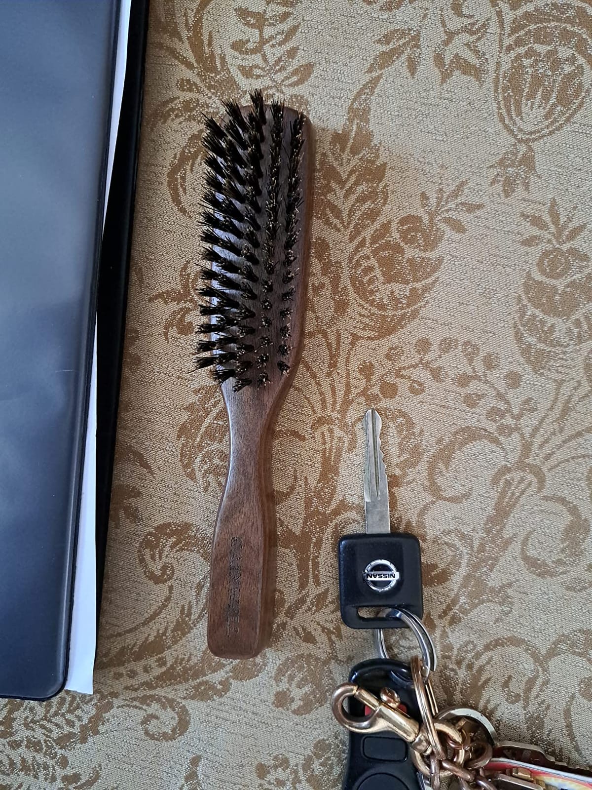 GAINWELL Mens Hair Brush Beard Comb Set, Slick Back Boar Bristle Hair Brush with Stiff Bristles for Thick Hair, Natural Black Walnut Gold Sandalwood Handle, Beard Mustache Brushes Comb Kit customer photo 1