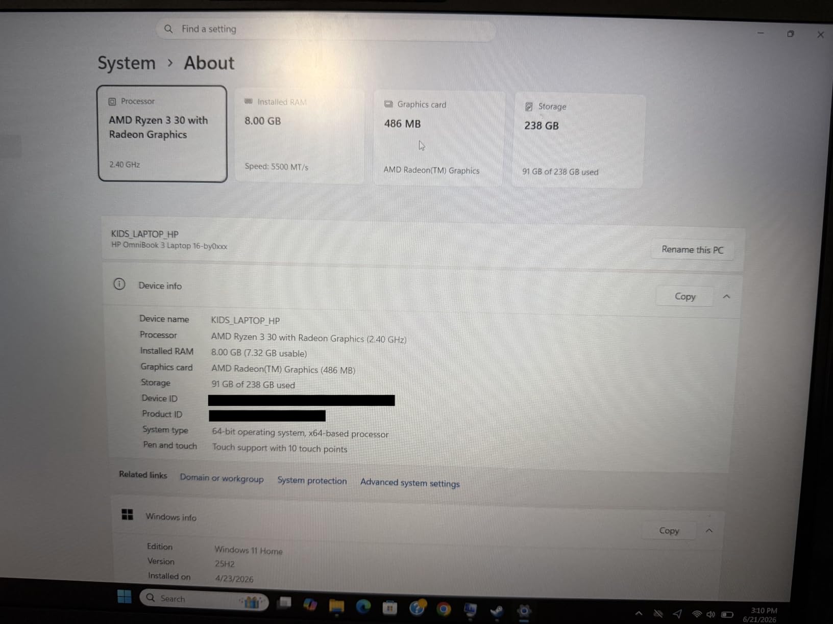 HP OmniBook 3 16 inch Laptop PC, 2K Touchscreen, AMD Ryzen 3 30, 8 GB RAM, 256 GB SSD, AMD Radeon 610M GPU, Windows 11 Home, Mica Silver, 16-by0199nr customer photo 2