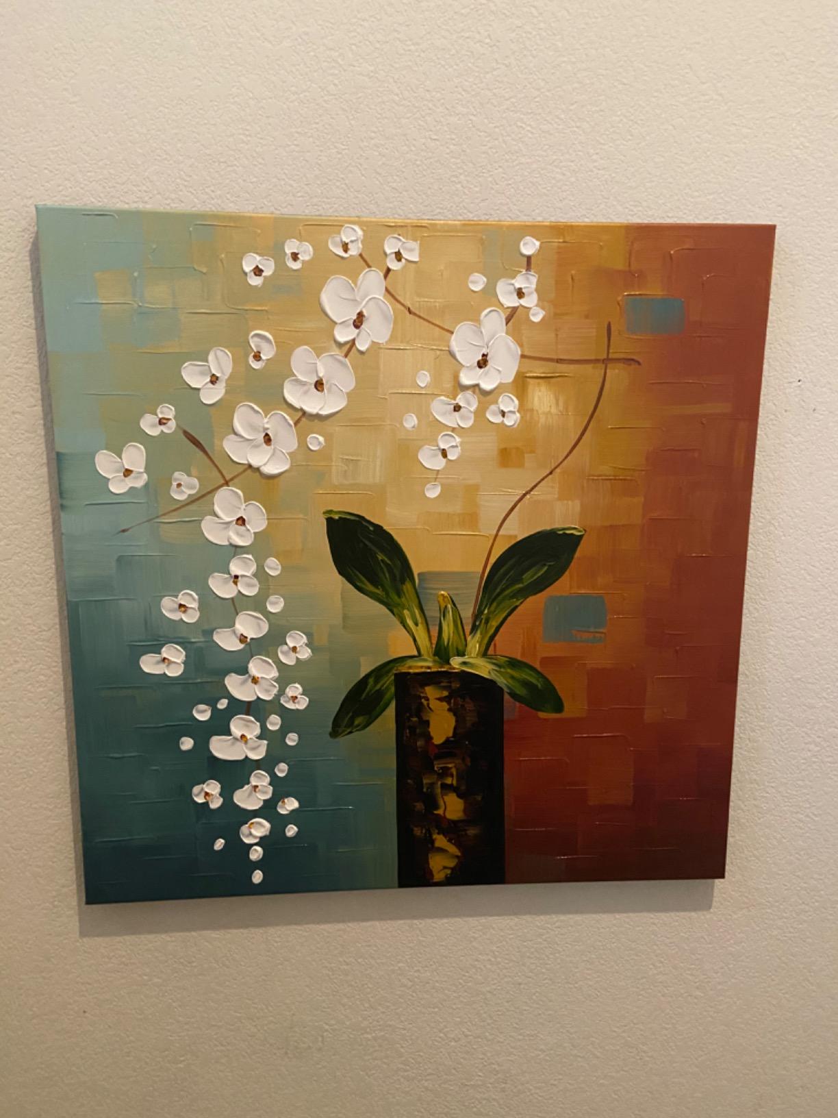 Wieco Art Beauty of Life 100% Hand-Painted Modern Flower Artwork Abstract Floral Oil Paintings on Canvas Wall Art for Home Decorations Wall Decor 24 by 24 inch customer photo 2