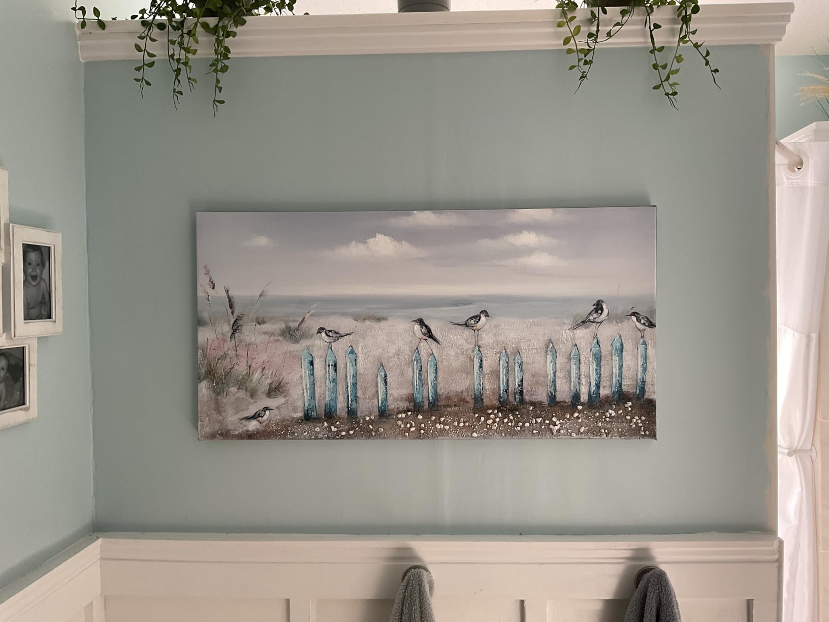 amatop Wall Art for Living Room 100% Hand-Painted Flower Oil Painting On Canvas Gallery Wrapped Large Framed Floral Plum Blossom Tree Teal Blue Artwork for Home Bedroom Decor 48
