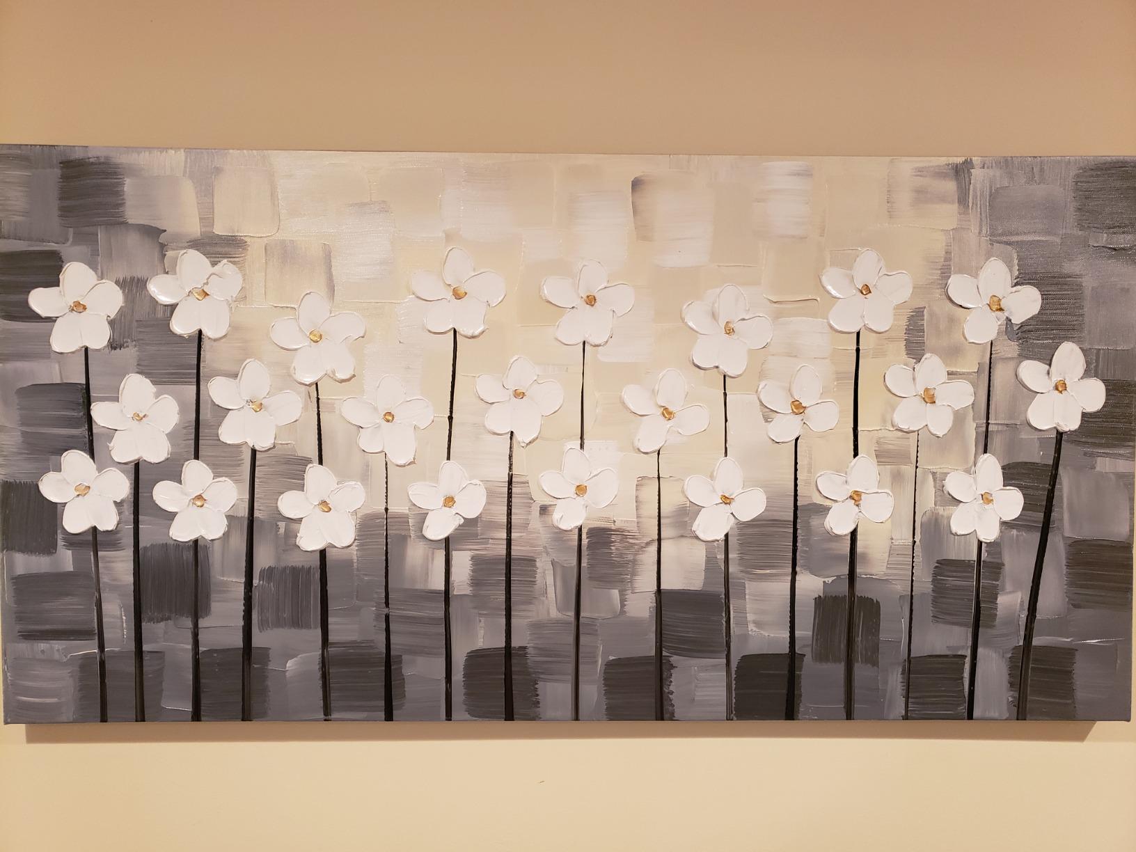 Yihui Arts Hand Painted Textured Flower Oil Painting on Canvas - Colorful Abstract White Floral Wall Art for Living Room, Bedroom, Modern Home Decor customer photo 1