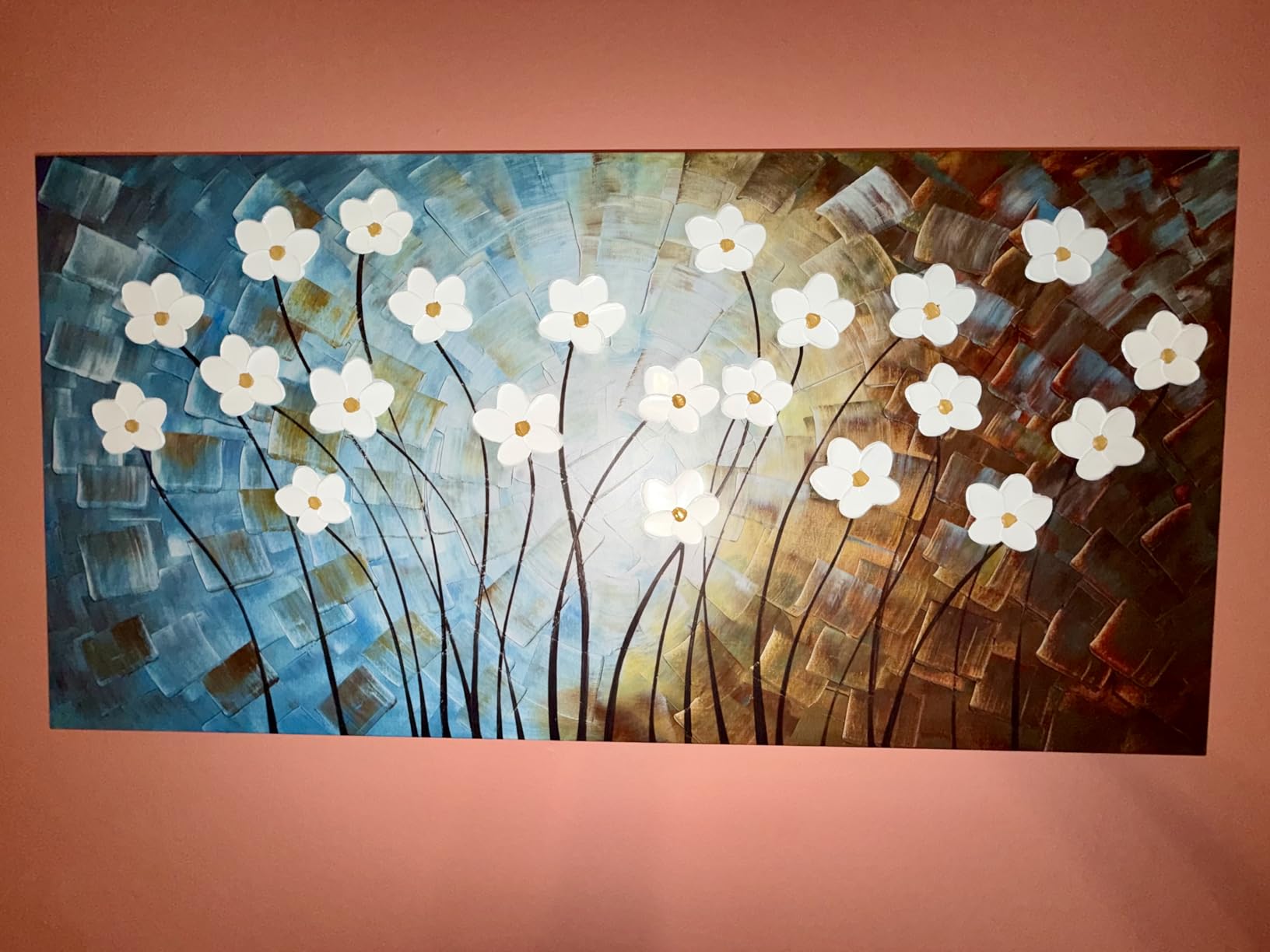 YHSKY ARTS White Flower Oil Paintings with Hand Painted Textured Modern Colorful Canvas Wall Art Contemporary Botanical Pictures Abstract Aesthetic Artwork for Living Room Bedroom Bathroom Decor customer photo 1